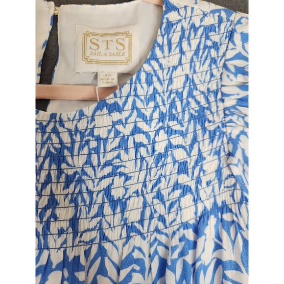 STS Sail to Sable Women’s‎ Blue Smocked Ruffle Top Blouse Sz XS Embroidered NWT - Picture 3 of 11